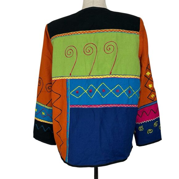 Indigo Moon Jacket Women Medium Patchwork Embroidered Boho Artsy Lagenlook - Picture 3 of 11